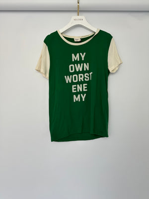 Celine SS20 Green and White "My Own Worst Enemy" T Shirt Size S (UK 8)