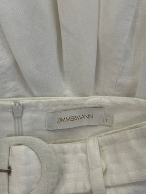 Zimmermann White Linen Mini Skirt with Belt Size 1 (UK 8)