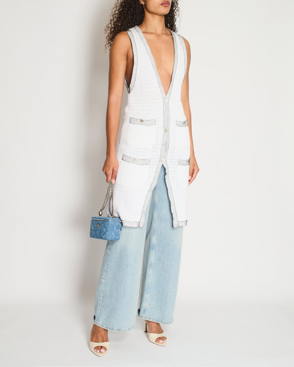 Chanel White Long Line Button Down Vest with Pocket Detail FR 38 (UK 10)