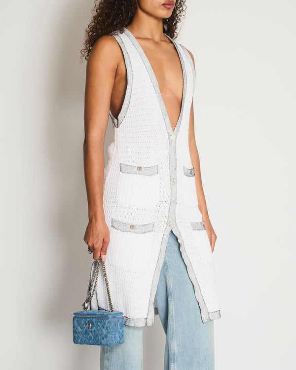 Chanel White Long Line Button Down Vest with Pocket Detail FR 38 (UK 10)