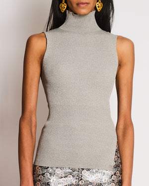 All The Ways Grey Ribbed Sleeveless High-Neck Top with Side Split Detail Size S (UK 6/8)