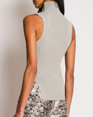 All The Ways Grey Ribbed Sleeveless High-Neck Top with Side Split Detail Size S (UK 6/8)