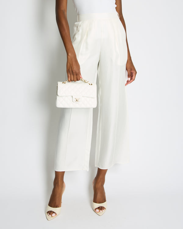 Hermès White Silk Trousers with Elastic Waistband Size FR 34 (UK 6)
