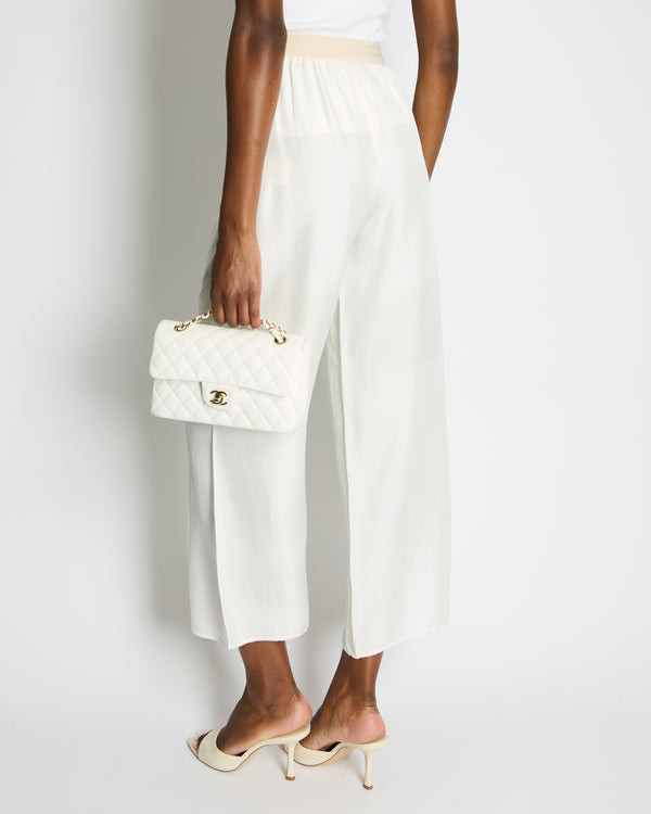 Hermès White Silk Trousers with Elastic Waistband Size FR 34 (UK 6)