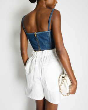 Versace Blue Denim Corset Bustier Top with Gold Medusa Details Size IT 42 (UK 10)