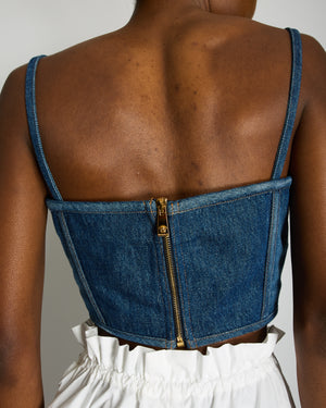 Versace Blue Denim Corset Bustier Top with Gold Medusa Details Size IT 42 (UK 10)