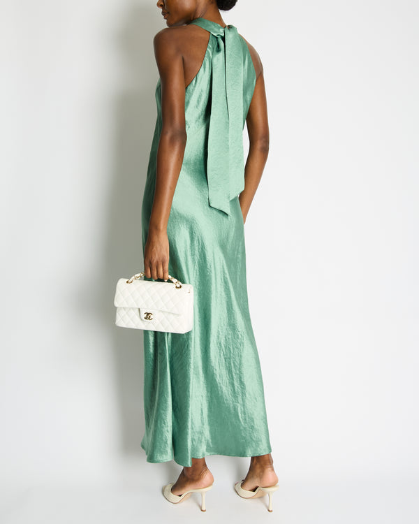 Galvan Green Silk Halter Neck Maxi Dress with Neck Tie Detail Size FR 44 (UK 16)