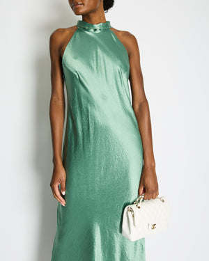 Galvan Green Silk Halter Neck Maxi Dress with Neck Tie Detail Size FR 44 (UK 16)