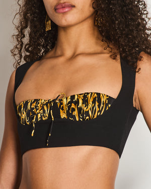 Versace Black Sleeveless Bustier Top with Baroque Print Detail Size IT 36 (UK 4)