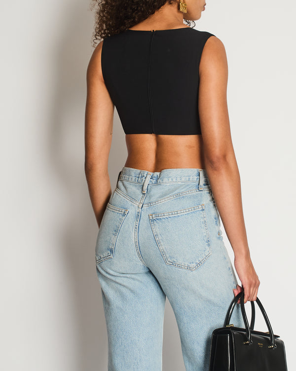 Versace Black Sleeveless Bustier Top with Baroque Print Detail Size IT 36 (UK 4)
