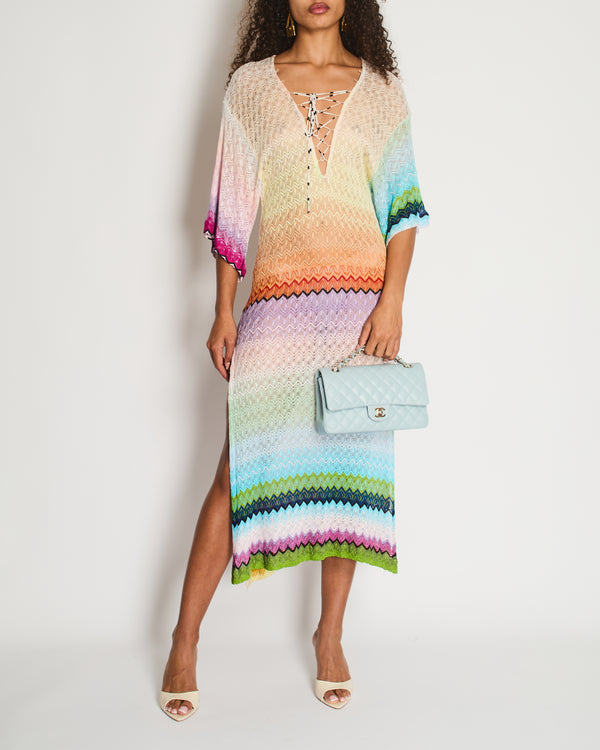 Missoni Multicolour Zigzag Beach Cover-Up Short Sleeve Maxi Dress Size IT 38 (UK 6)