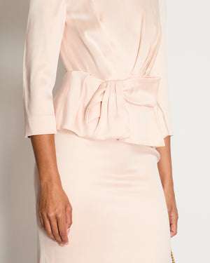 Christian Dior Pink Long Sleeve Top with Bow Detail and Matching Skirt Size FR 40 (UK 12)
