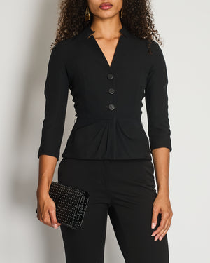 Christian Dior Black Button Down Jacket with Ruched Pocket Detail Size FR 36 (UK 8)