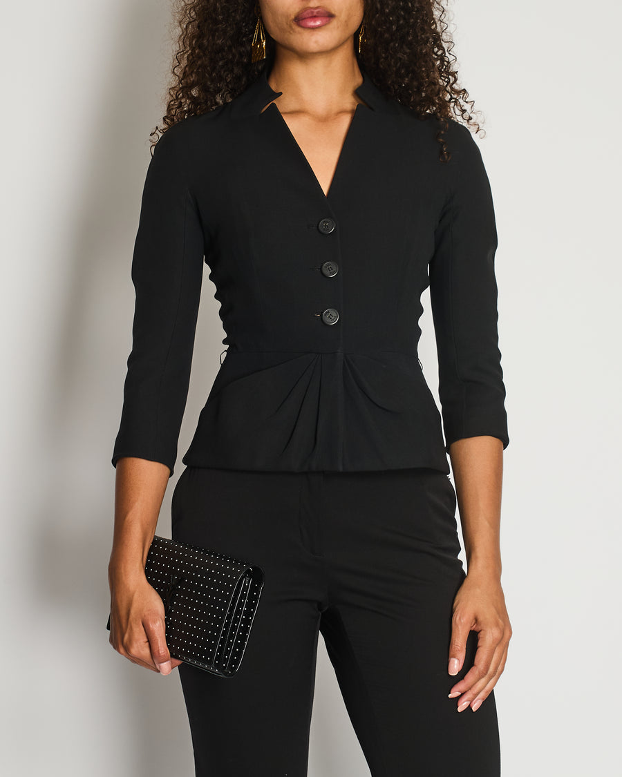 Christian Dior Black Button Down Jacket with Ruched Pocket Detail Size FR 36 (UK 8)