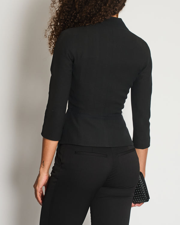 Christian Dior Black Button Down Jacket with Ruched Pocket Detail Size FR 36 (UK 8)