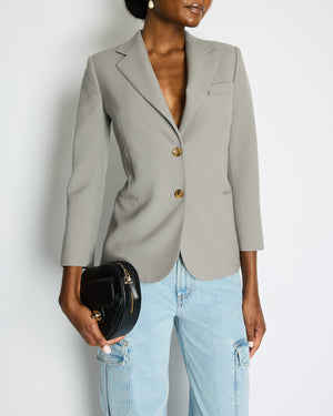 Gucci Grey Wool Blazer Jacket with Gold Lining and Horn Button Details Size IT 38 (UK 6)