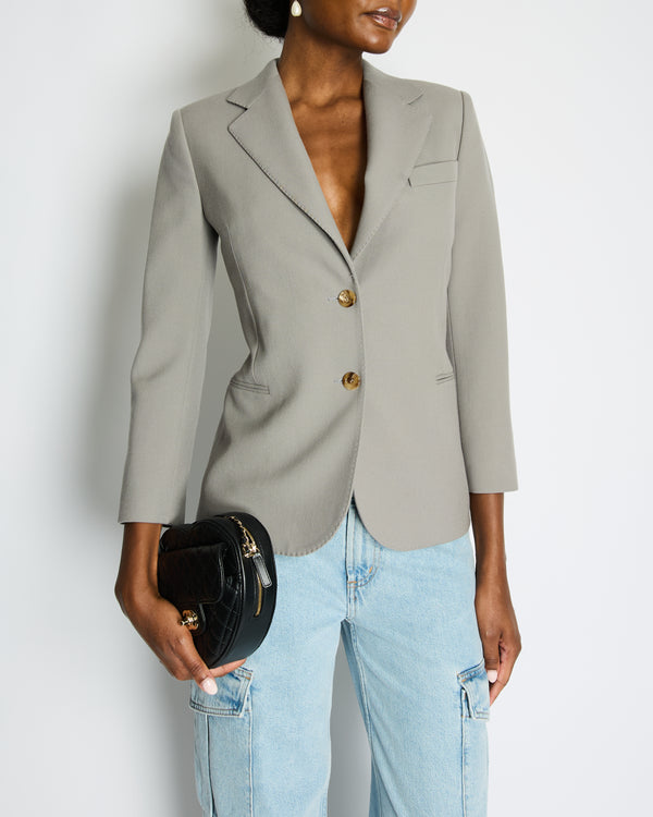 Gucci Grey Wool Blazer Jacket with Gold Lining and Horn Button Details Size IT 38 (UK 6)