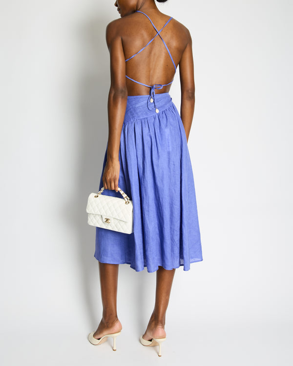 Zimmermann Blue Linen Strap Midi Dress Size OP (UK 6P)