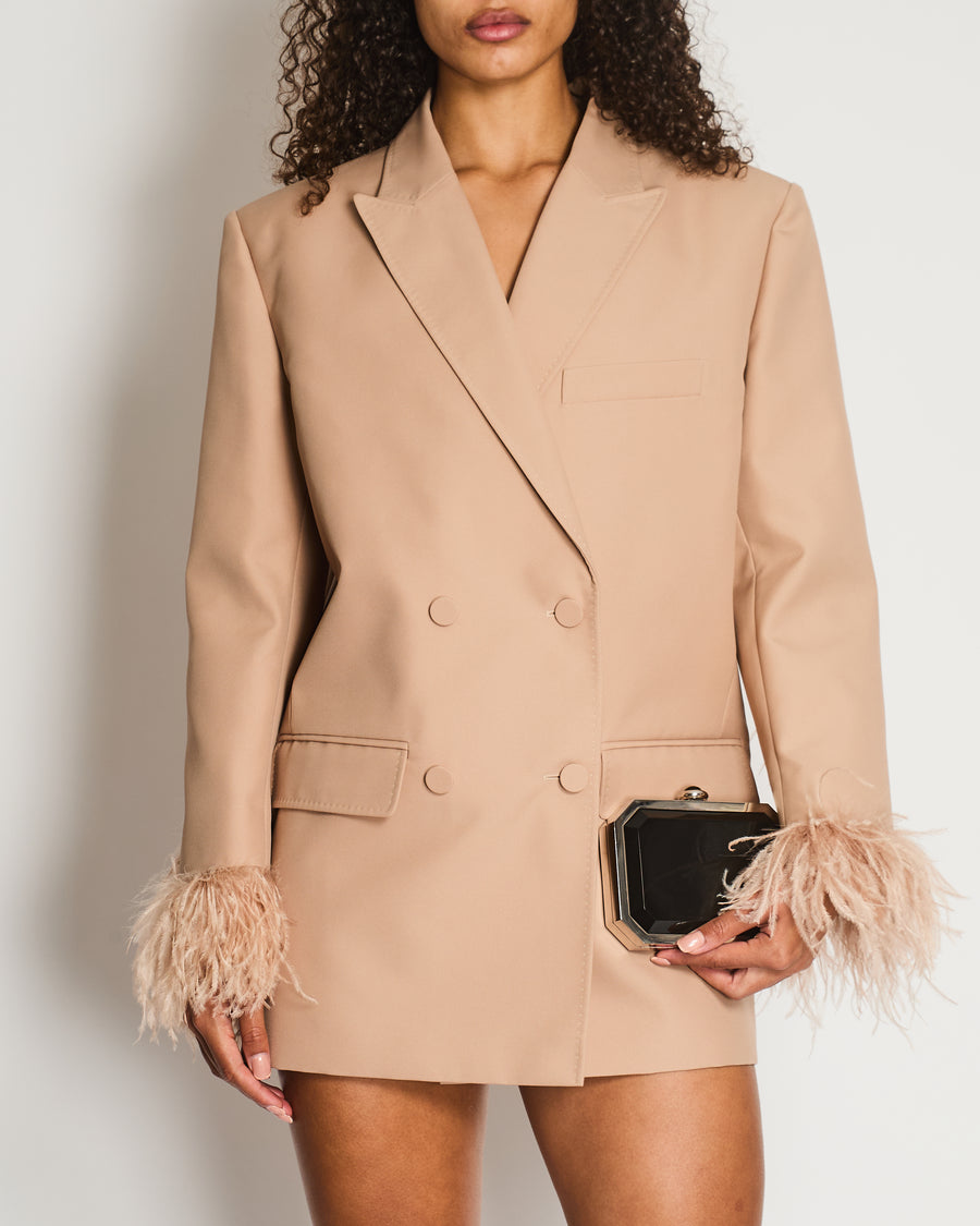 Valentino Beige Sand Feather Cuff Double-Breasted Blazer Size IT 42 (UK 10) RRP £3,800