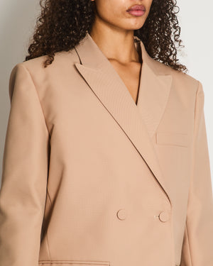 Valentino Beige Sand Feather Cuff Double-Breasted Blazer Size IT 42 (UK 10) RRP £3,800