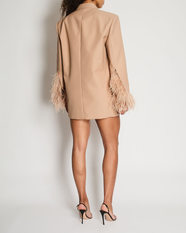 Valentino Beige Sand Feather Cuff Double-Breasted Blazer Size IT 42 (UK 10) RRP £3,800