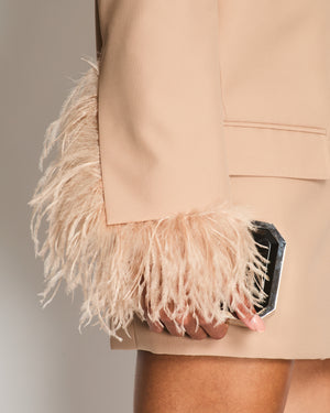 Valentino Beige Sand Feather Cuff Double-Breasted Blazer Size IT 42 (UK 10) RRP £3,800