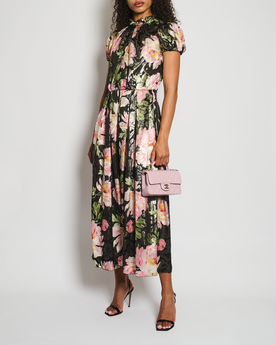 Dolce & Gabbana Black and Pink Floral Short Sleeve Jumpsuit with Button Details Size IT 42 (UK 10)