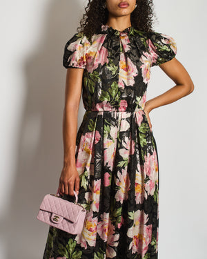 Dolce & Gabbana Black and Pink Floral Short Sleeve Jumpsuit with Button Details Size IT 42 (UK 10)
