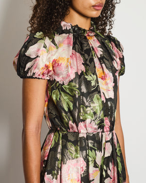 Dolce & Gabbana Black and Pink Floral Short Sleeve Jumpsuit with Button Details Size IT 42 (UK 10)