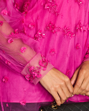 Valentino Hot Pink Tulle and Crystal Floral Embroidered Blouse Size IT 42 (UK 10)