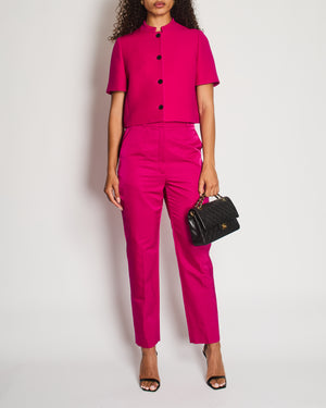 Christian Dior Hot Pink Short-Sleeve Jacket and Trousers Set with Black Buttons Size FR 40/42 (UK 12/14)