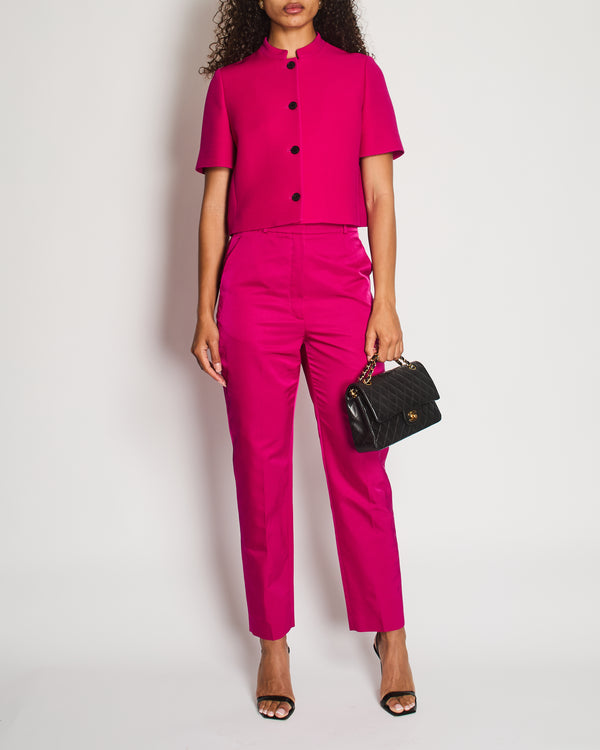 Christian Dior Hot Pink Short-Sleeve Jacket and Trousers Set with Black Buttons Size FR 40/42 (UK 12/14)