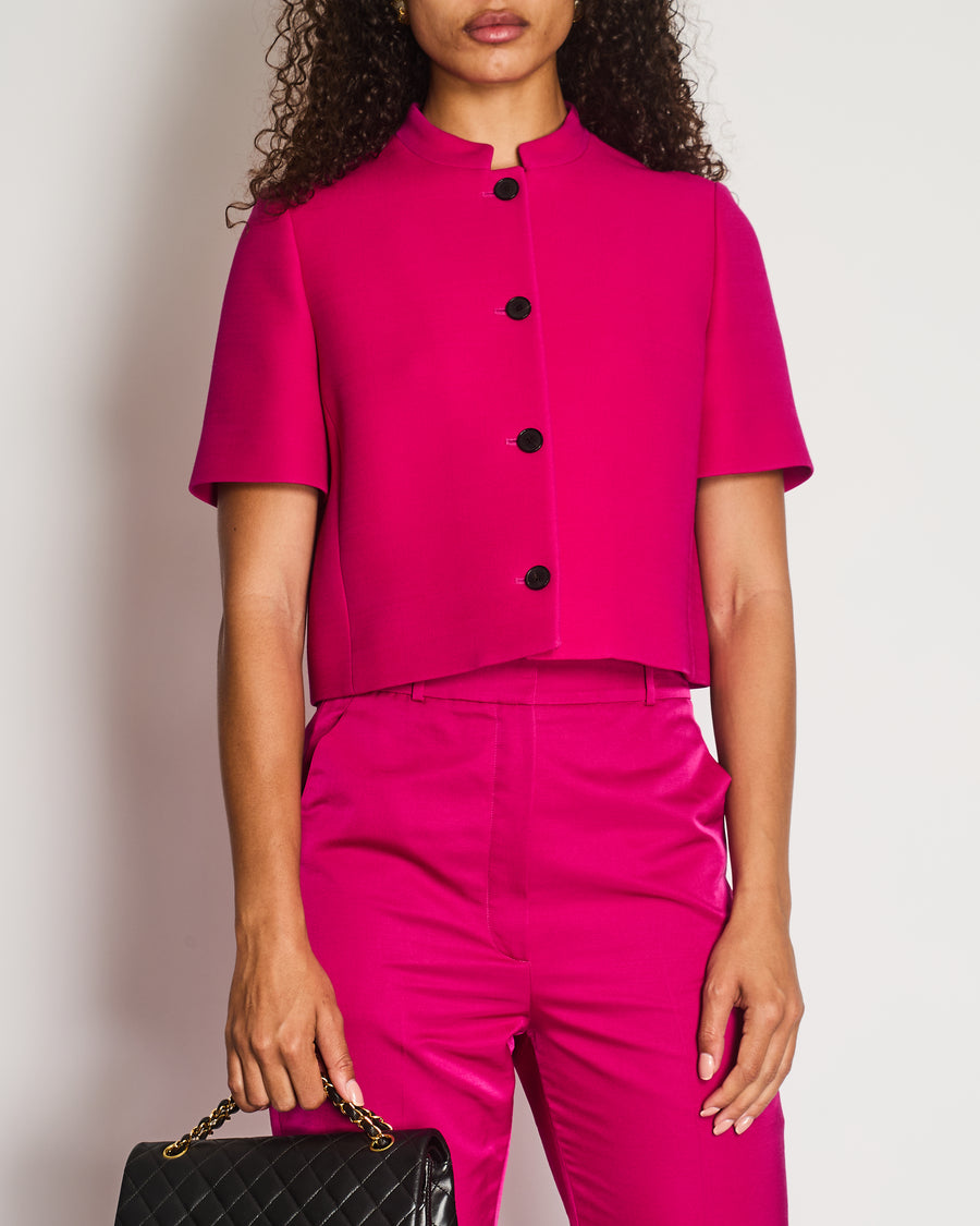 Christian Dior Hot Pink Short-Sleeve Jacket and Trousers Set with Black Buttons Size FR 40/42 (UK 12/14)