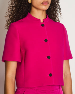 Christian Dior Hot Pink Short-Sleeve Jacket and Trousers Set with Black Buttons Size FR 40/42 (UK 12/14)