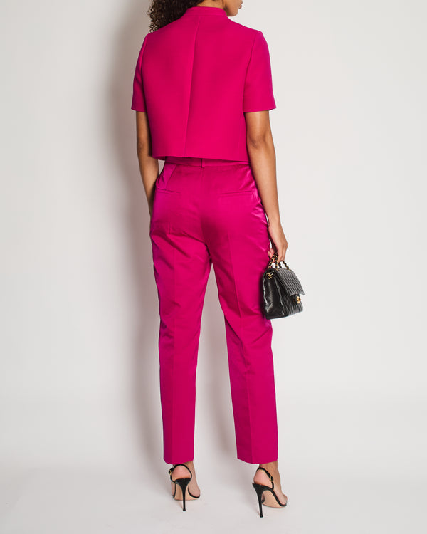 Christian Dior Hot Pink Short-Sleeve Jacket and Trousers Set with Black Buttons Size FR 40/42 (UK 12/14)