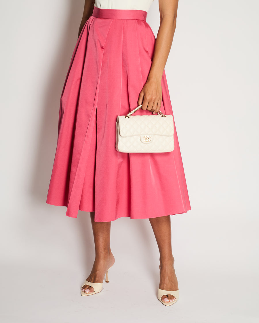 Christian Dior Pink Wool and Silk Pleated Midi Skirt Size FR 40 (UK 12)