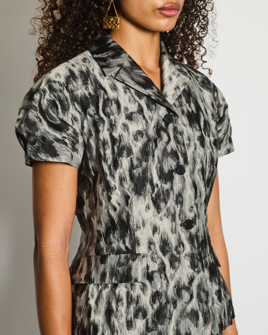 Christian Dior Grey and Black Leopard Short-Sleeve Jacket and Midi Skirt Set Size FR 42 (UK 14)