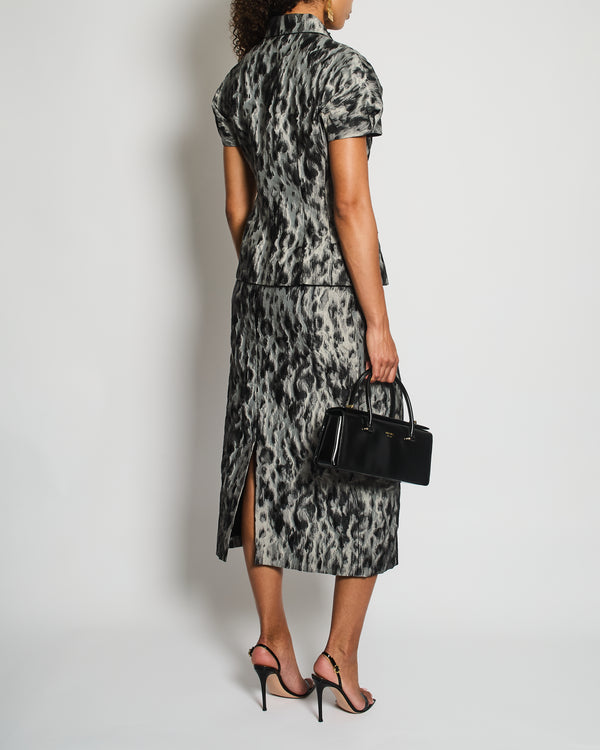 Christian Dior Grey and Black Leopard Short-Sleeve Jacket and Midi Skirt Set Size FR 42 (UK 14)