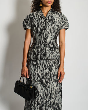 Christian Dior Grey and Black Leopard Short-Sleeve Jacket and Midi Skirt Set Size FR 42 (UK 14)