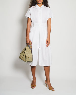 Hermès White H Printed Short-Sleeve Midi Dress with Zip Detailing Size FR 40 (UK 12)