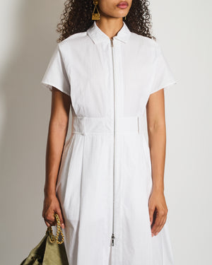 Hermès White H Printed Short-Sleeve Midi Dress with Zip Detailing Size FR 40 (UK 12)