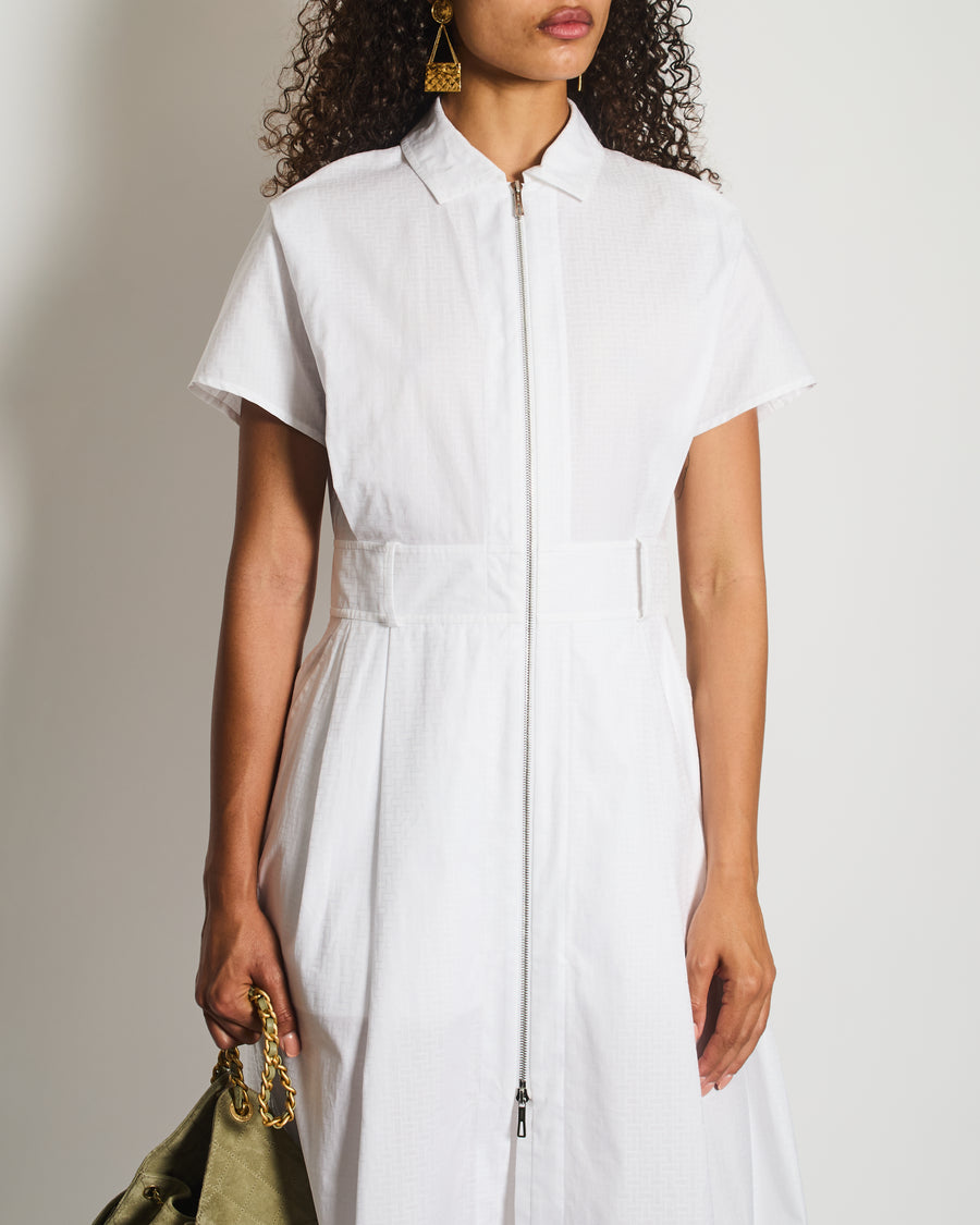 Hermès White H Printed Short-Sleeve Midi Dress with Zip Detailing Size FR 40 (UK 12)