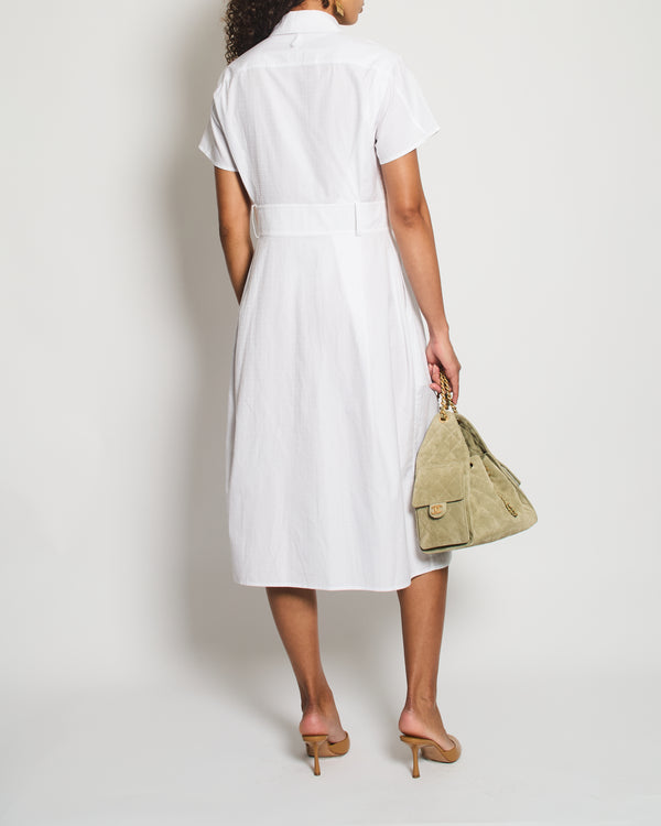 Hermès White H Printed Short-Sleeve Midi Dress with Zip Detailing Size FR 40 (UK 12)