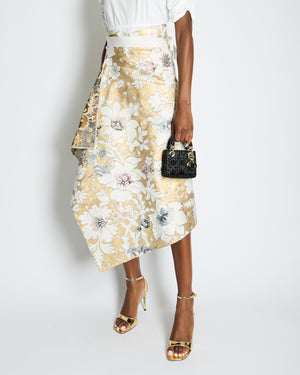 Fendi Gold and White Midi Wraparound Embroidered Skirt with Floral Details Size IT 40 (UK 8)