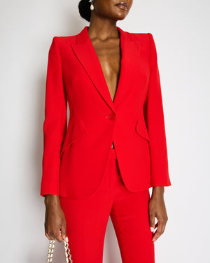Alexander McQueen Red Blazer Jacket and Matching Trousers Set with Red Button Details Size IT 42/44 (UK 10/12)