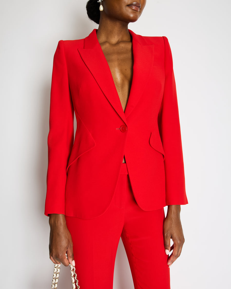 Alexander McQueen Red Blazer Jacket and Matching Trousers Set with Red Button Details Size IT 42/44 (UK 10/12)