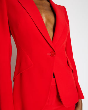 Alexander McQueen Red Blazer Jacket and Matching Trousers Set with Red Button Details Size IT 42/44 (UK 10/12)