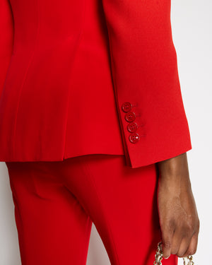 Alexander McQueen Red Blazer Jacket and Matching Trousers Set with Red Button Details Size IT 42/44 (UK 10/12)