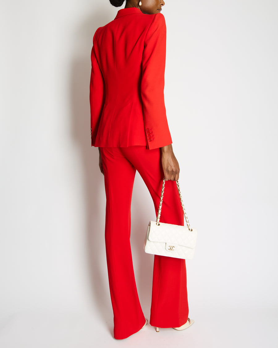 Alexander McQueen Red Blazer Jacket and Matching Trousers Set with Red Button Details Size IT 42/44 (UK 10/12)