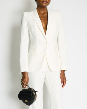 Alexander McQueen White Blazer Jacket and Matching Trousers Set with White Button Details Size IT 42/44 (UK 10/12)